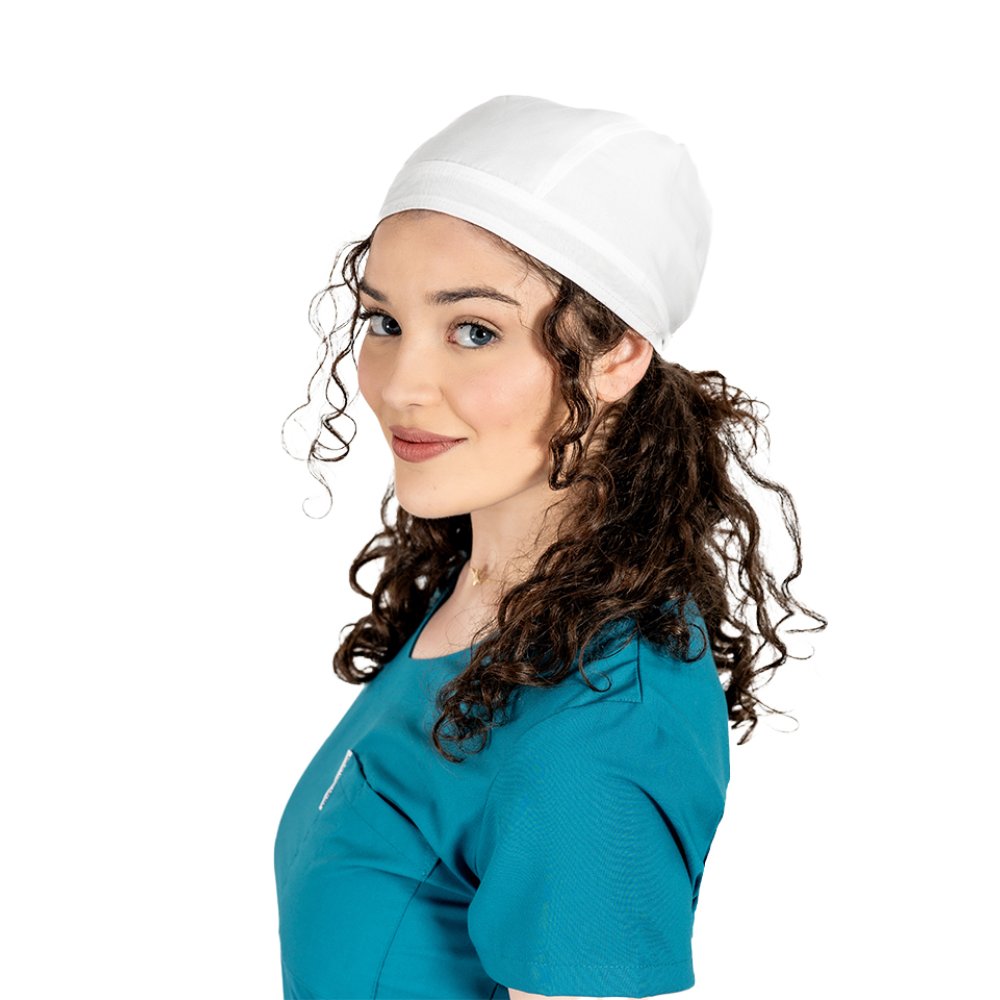 Boneta alba, unisex, marime universala, cu prindere tip snur la spate