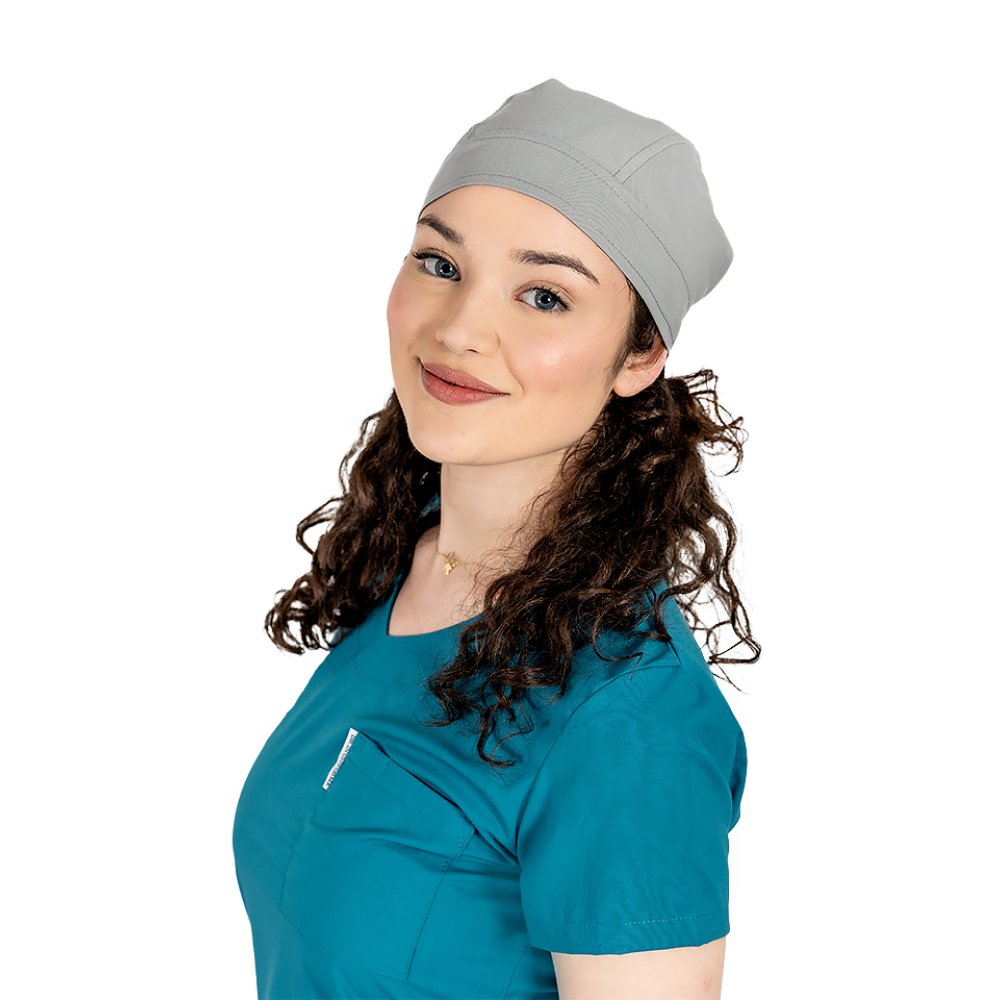 Boneta gri, unisex, marime universala, cu prindere tip snur la spate Boneta gri, unisex, marime universala, cu prindere tip snur la spate