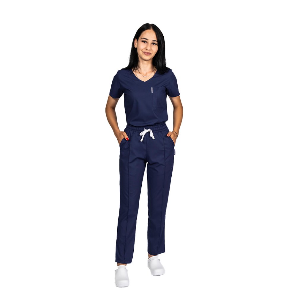 Pantaloni medicali stretch bleumarin cu snur si elastic