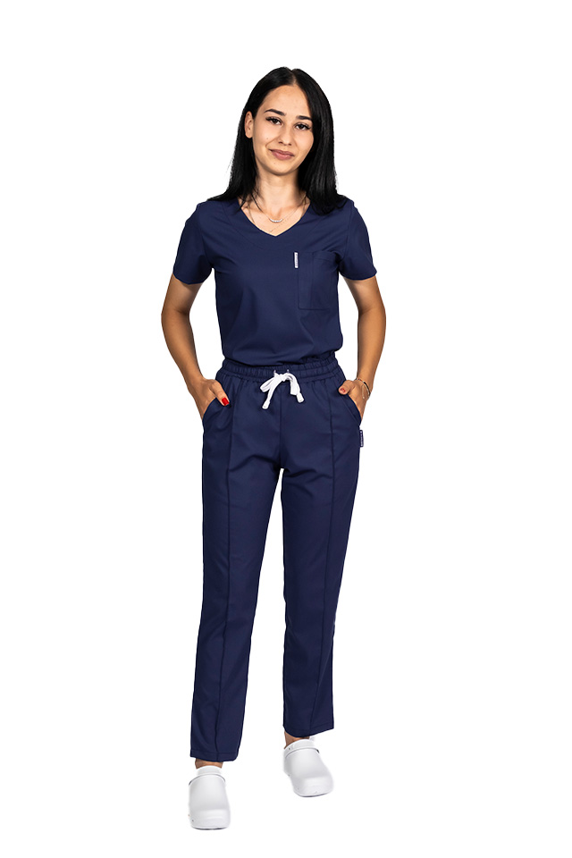 Pantaloni medicali stretch bleumarin cu snur si elastic