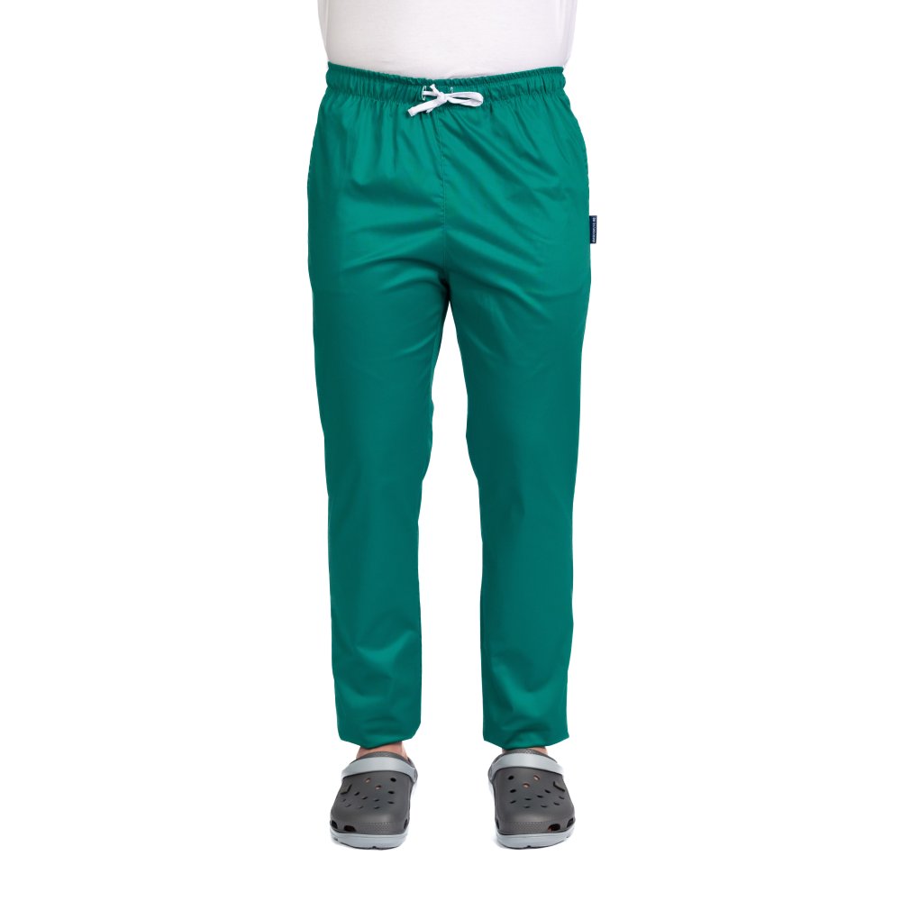Pantaloni medicali cu elastan verde barbati cu elastic si doua buzunare laterale