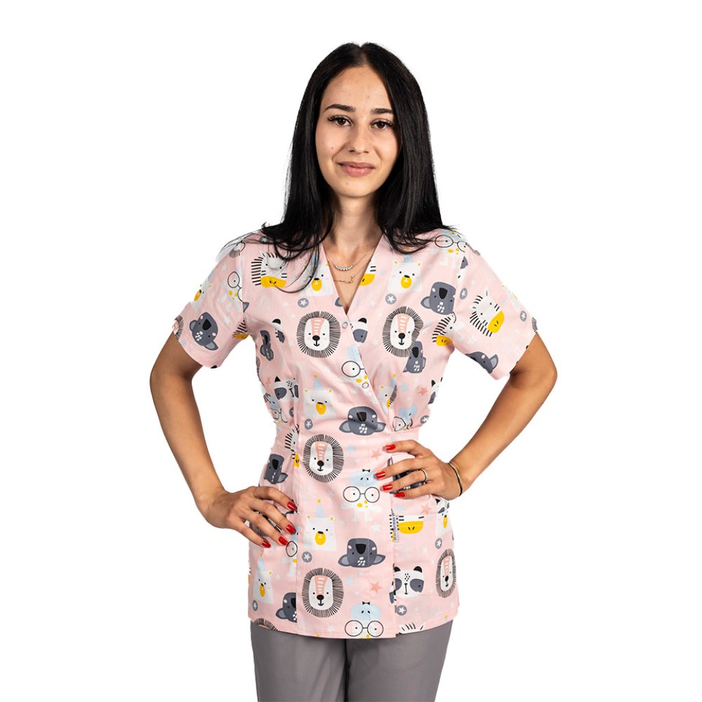 Halat medical kimono Lion cu doua buzunare aplicate