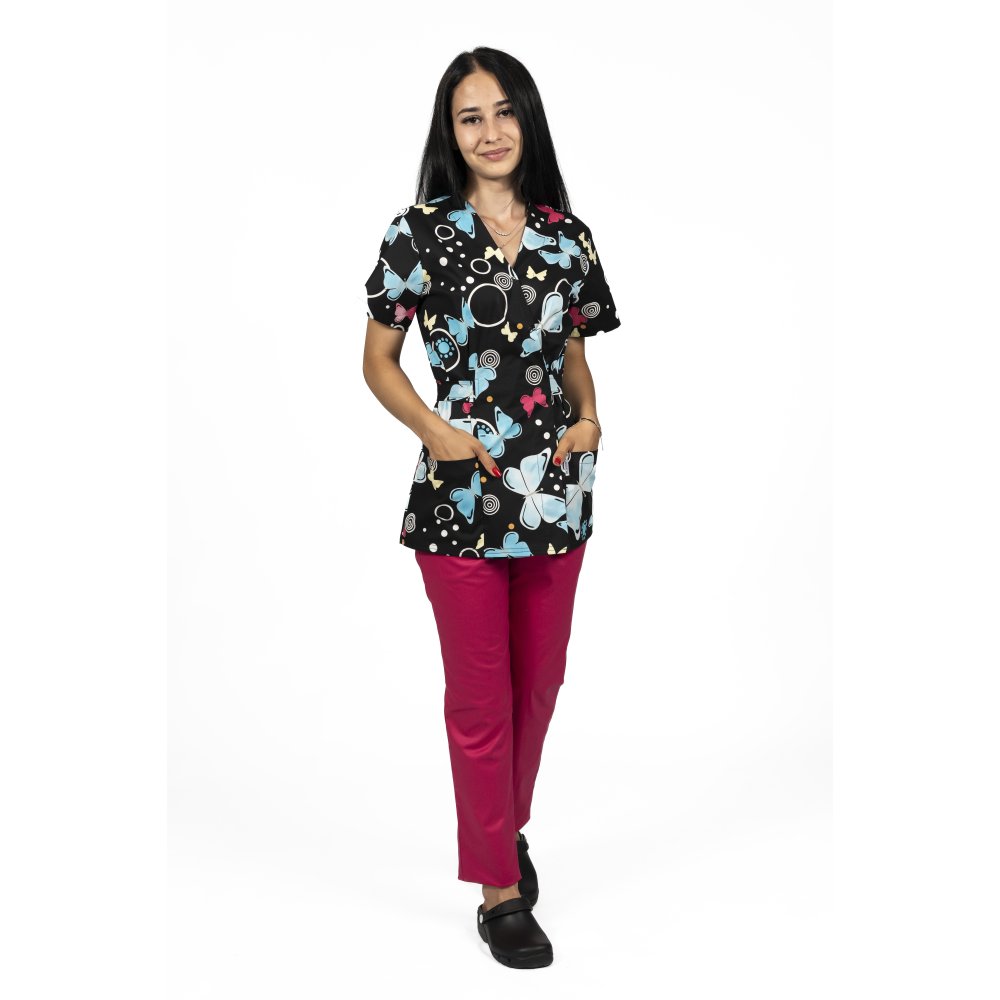 Halat medical kimono Blackbutterfly cu doua buzunare aplicate 