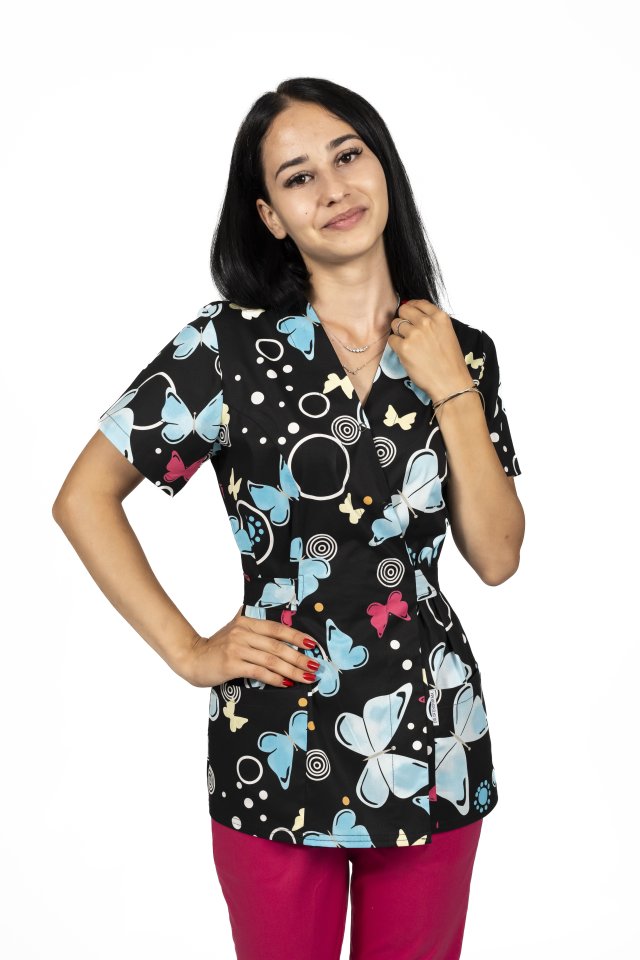 Halat medical kimono Blackbutterfly cu doua buzunare aplicate 