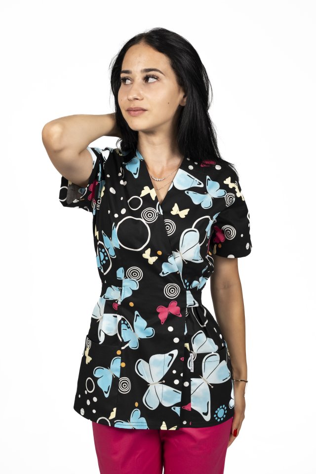 Halat medical kimono Blackbutterfly cu doua buzunare aplicate 