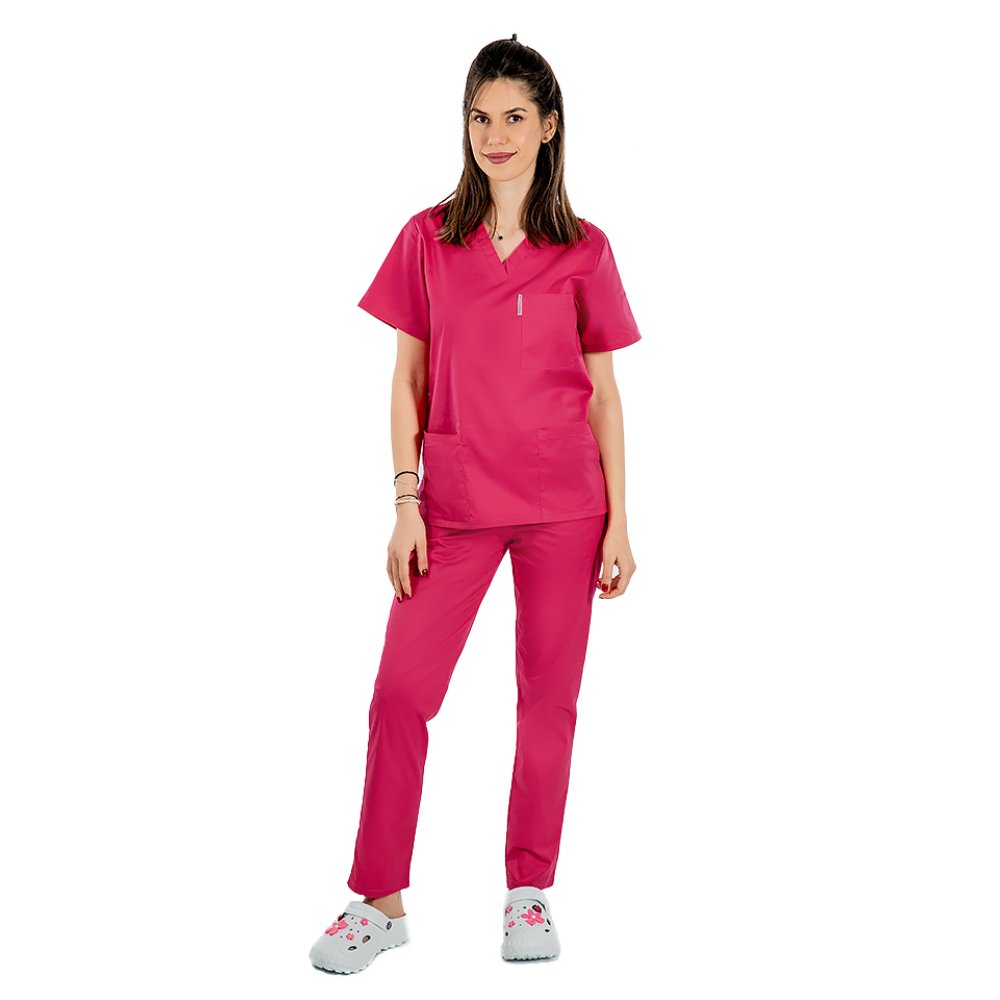 Halat medical ciclam cu anchior in forma V cu trei buzunare aplicate