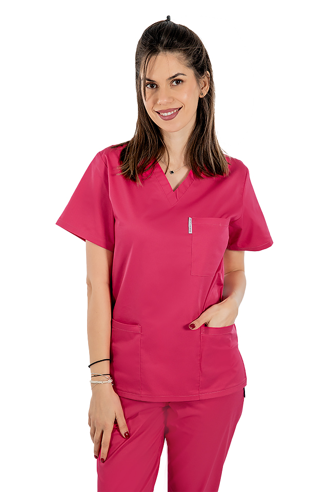 Halat medical ciclam cu anchior in forma V cu trei buzunare aplicate