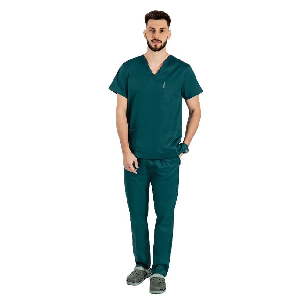 Costum medical barbati cu elastan culoare tuborg