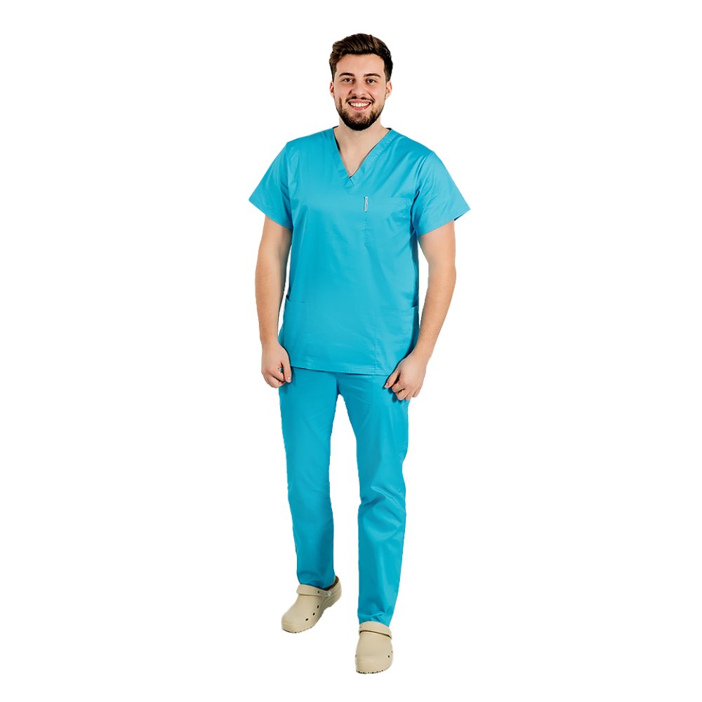 Costum medical barbati cu elastan culoare turcoaz