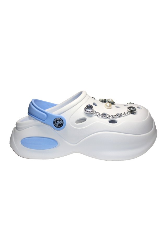 Saboti medicali alb cu bleo pentru femei - Clogs cu detalii aplicate
