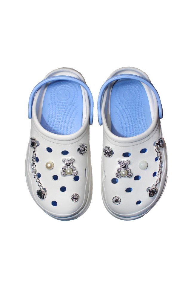 Saboti medicali alb cu bleo pentru femei - Clogs cu detalii aplicate