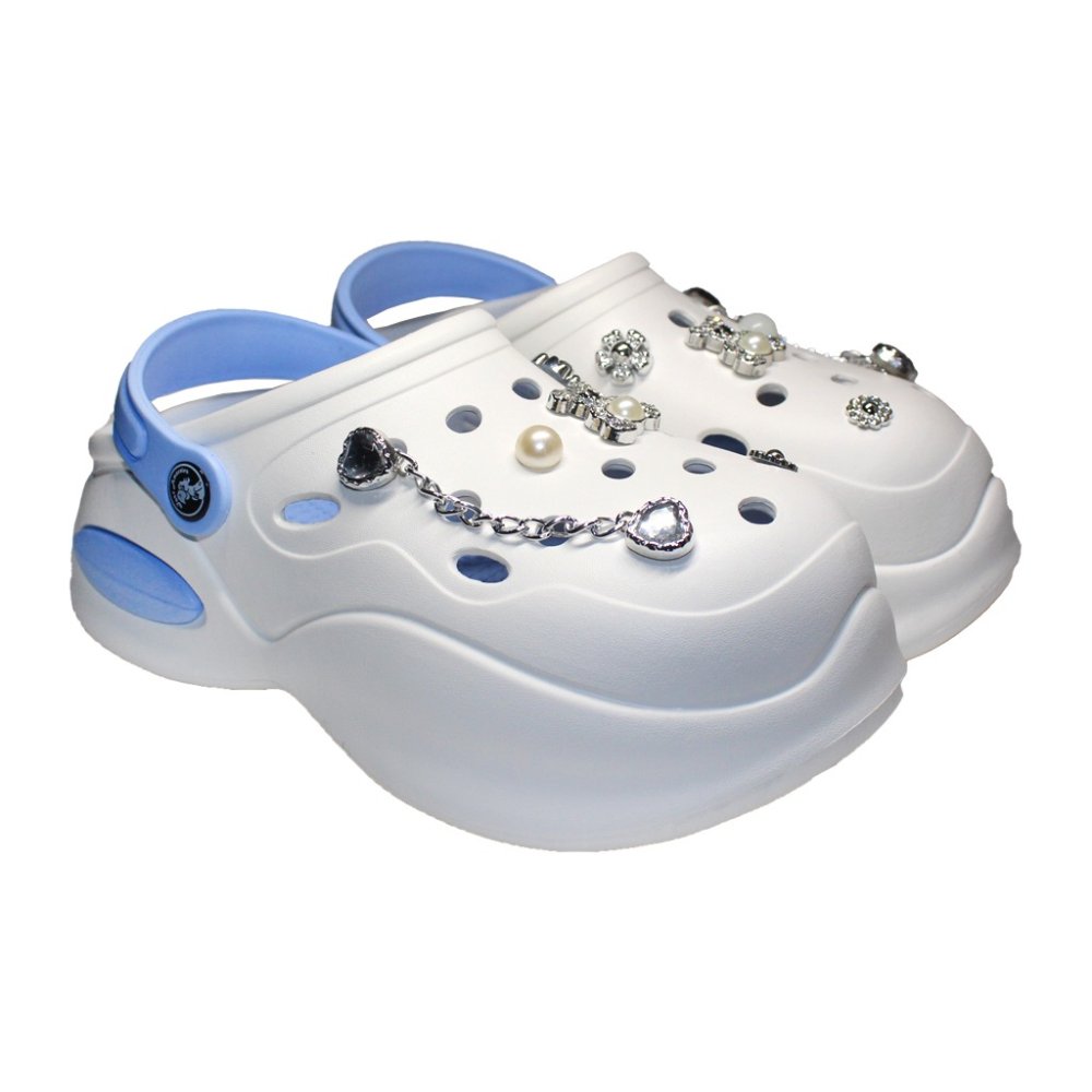 Saboti medicali alb cu bleo pentru femei - Clogs cu detalii aplicate
