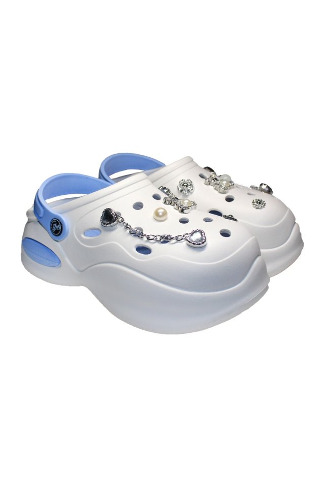 Saboti medicali alb cu bleo pentru femei - Clogs cu detalii aplicate