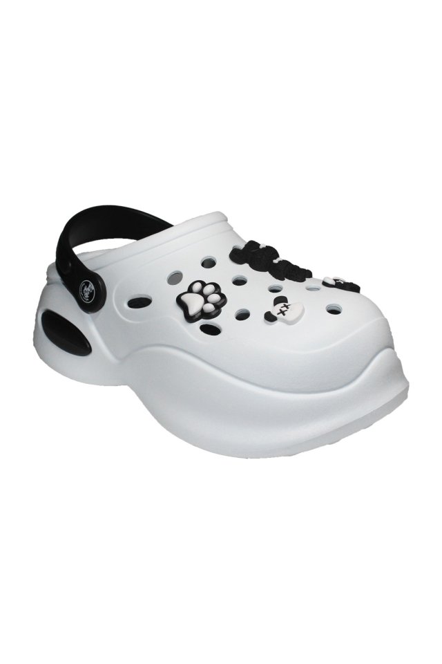 Saboti medicali alb cu negru pentru femei - Clogs cu detalii aplicate