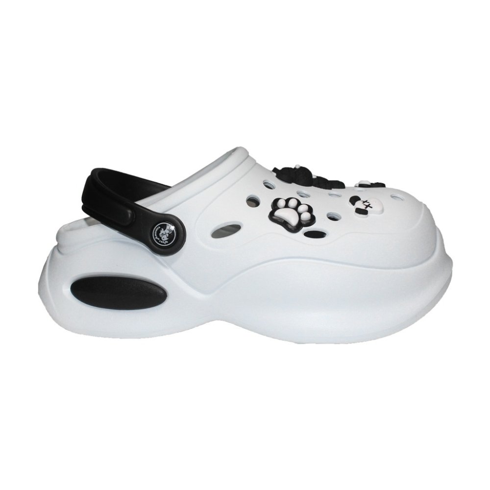 Saboti medicali alb cu negru pentru femei - Clogs cu detalii aplicate