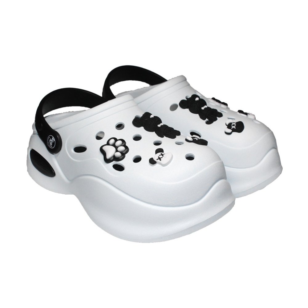 Saboti medicali alb cu negru pentru femei - Clogs cu detalii aplicate