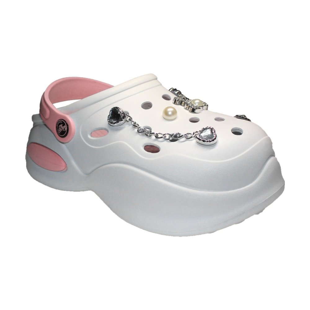 Saboti medicali alb cu roz pentru femei - Clogs cu detalii aplicate