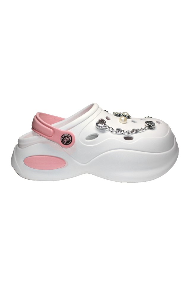 Saboti medicali alb cu roz pentru femei - Clogs cu detalii aplicate