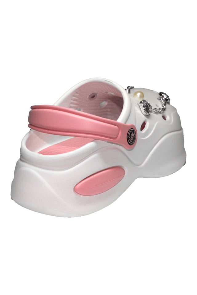 Saboti medicali alb cu roz pentru femei - Clogs cu detalii aplicate