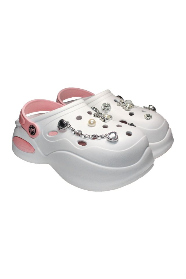 Saboti medicali alb cu roz pentru femei - Clogs cu detalii aplicate Saboti medicali alb cu roz pentru femei - Clogs cu detalii aplicate