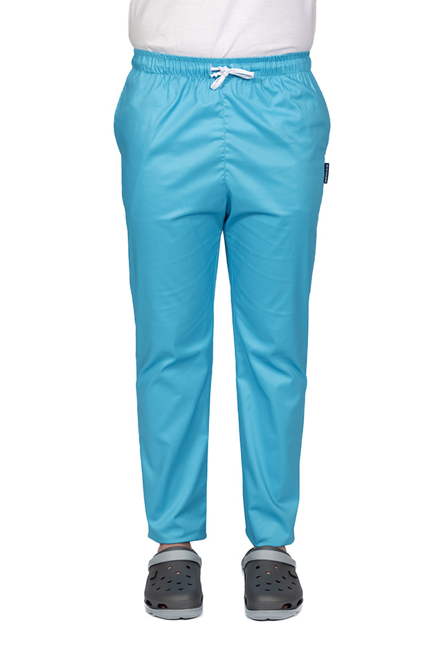Pantaloni medicali turcoaz cu elastan,barbati, cu snur in talie si doua buzunare laterale