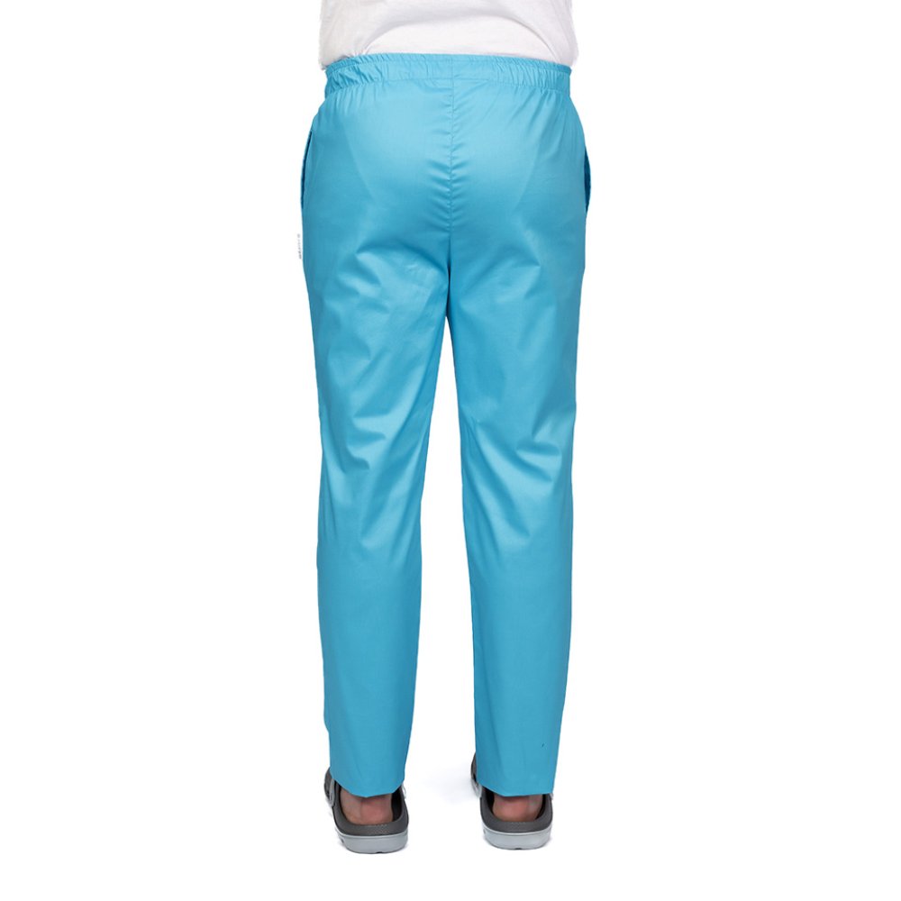 Pantaloni medicali turcoaz cu elastan,barbati, cu snur in talie si doua buzunare laterale