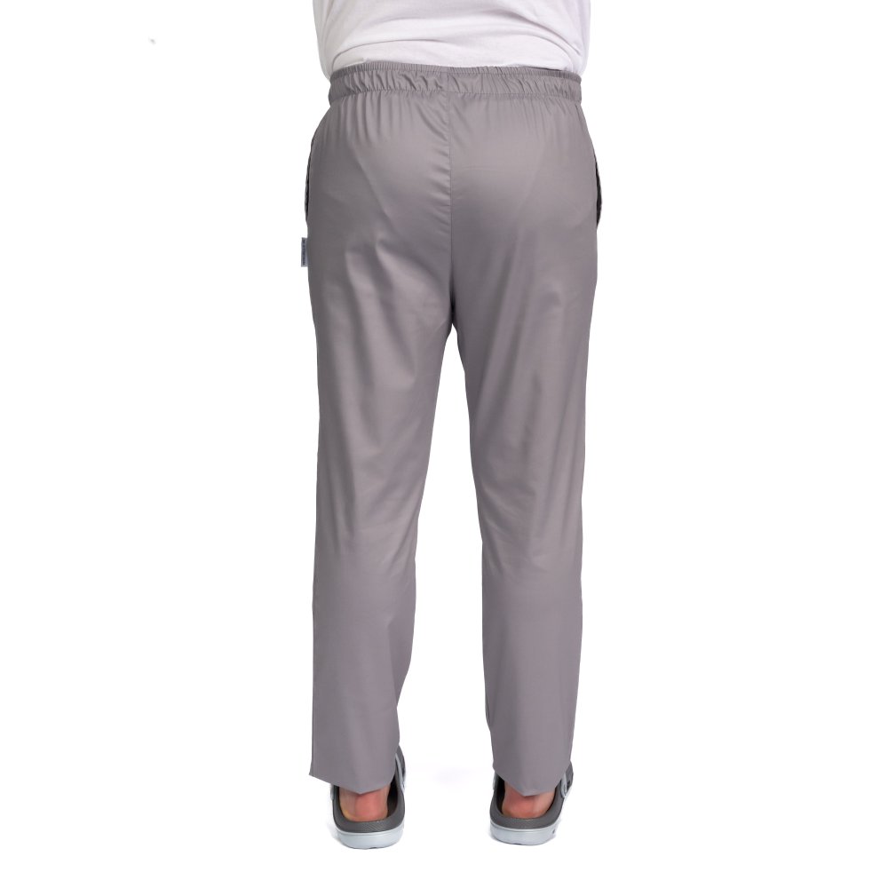 Pantaloni medicali gri cu elastan,barbati, cu snur in talie si doua buzunare laterale