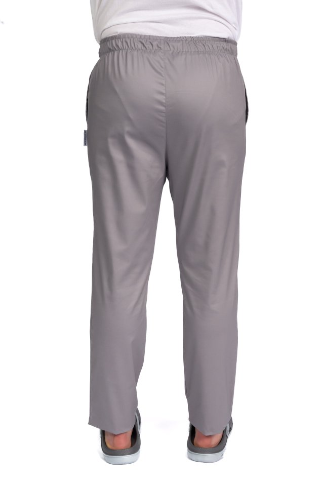 Pantaloni medicali gri cu elastan,barbati, cu snur in talie si doua buzunare laterale