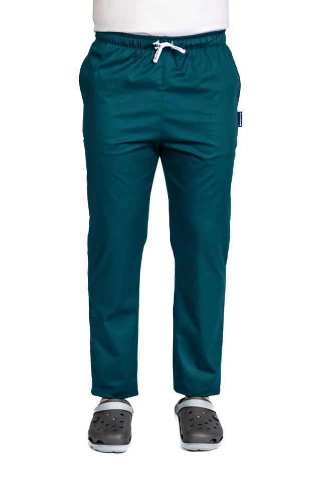 Pantaloni medicali tuborg cu elastan,barbati, cu snur in talie si doua buzunare laterale