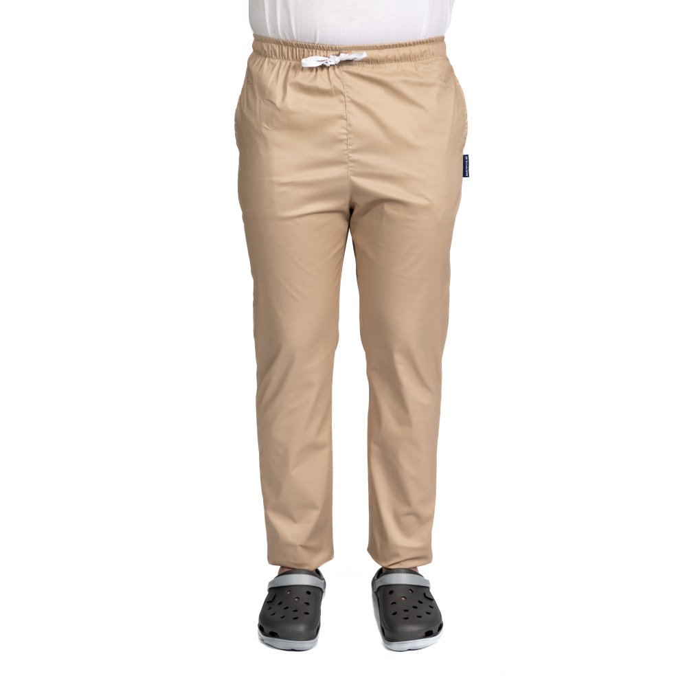 Pantaloni medicali crem cu elastan,barbati, cu snur in talie si doua buzunare laterale