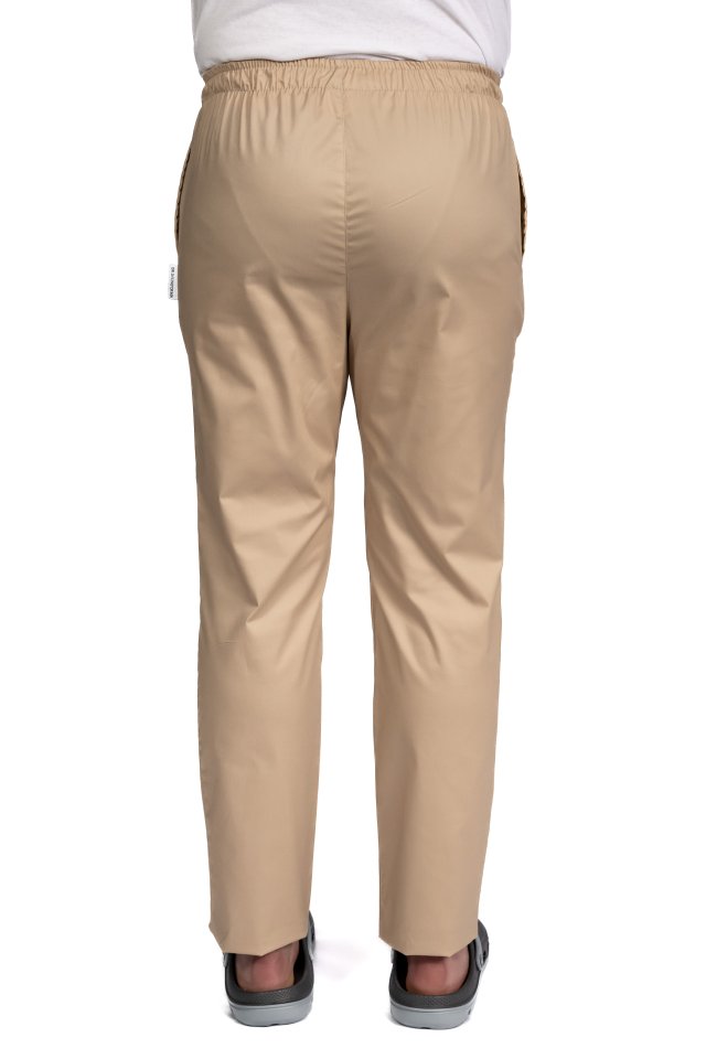 Pantaloni medicali crem cu elastan,barbati, cu snur in talie si doua buzunare laterale