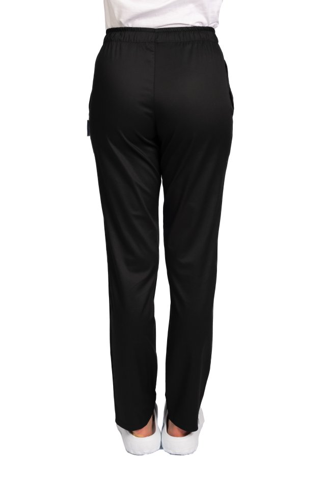 Pantaloni medicali cu elastan negri, model dama, cu snur si doua buzunare laterale