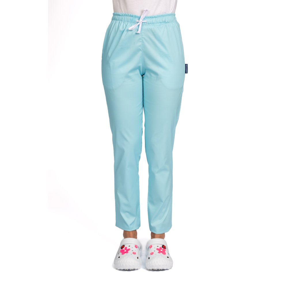 Pantaloni medicali cu elastan menta, model dama, cu snur si doua buzunare laterale