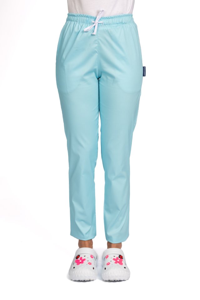 Pantaloni medicali cu elastan menta, model dama, cu snur si doua buzunare laterale
