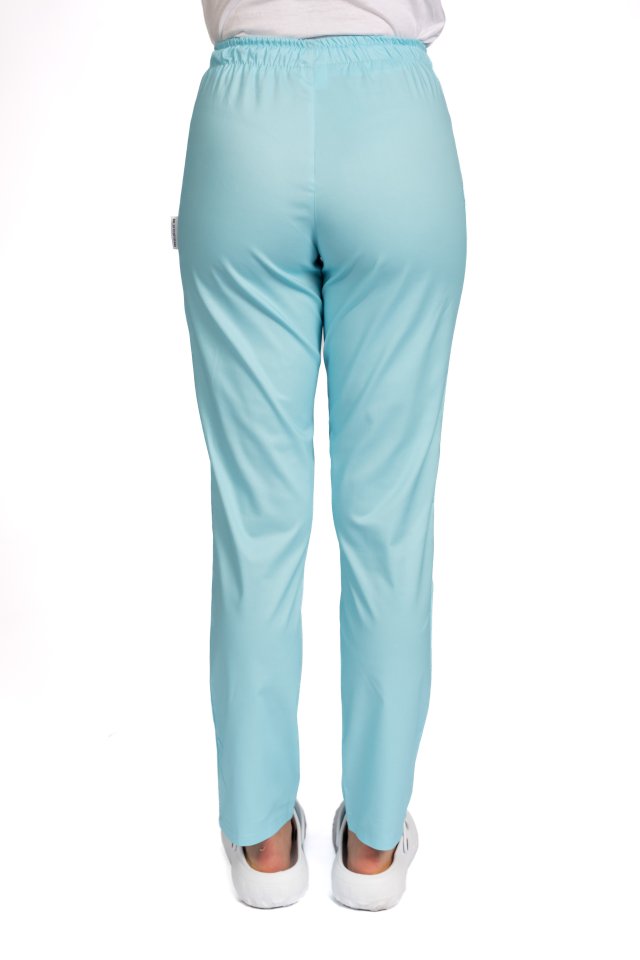 Pantaloni medicali cu elastan menta, model dama, cu snur si doua buzunare laterale
