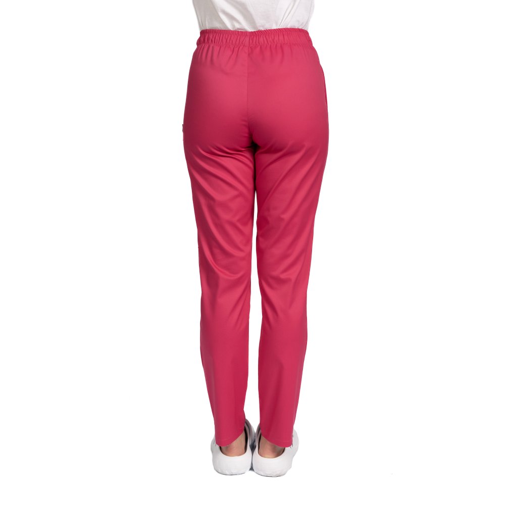 Pantaloni medicali cu elastan ciclam, model dama, cu snur si doua buzunare laterale
