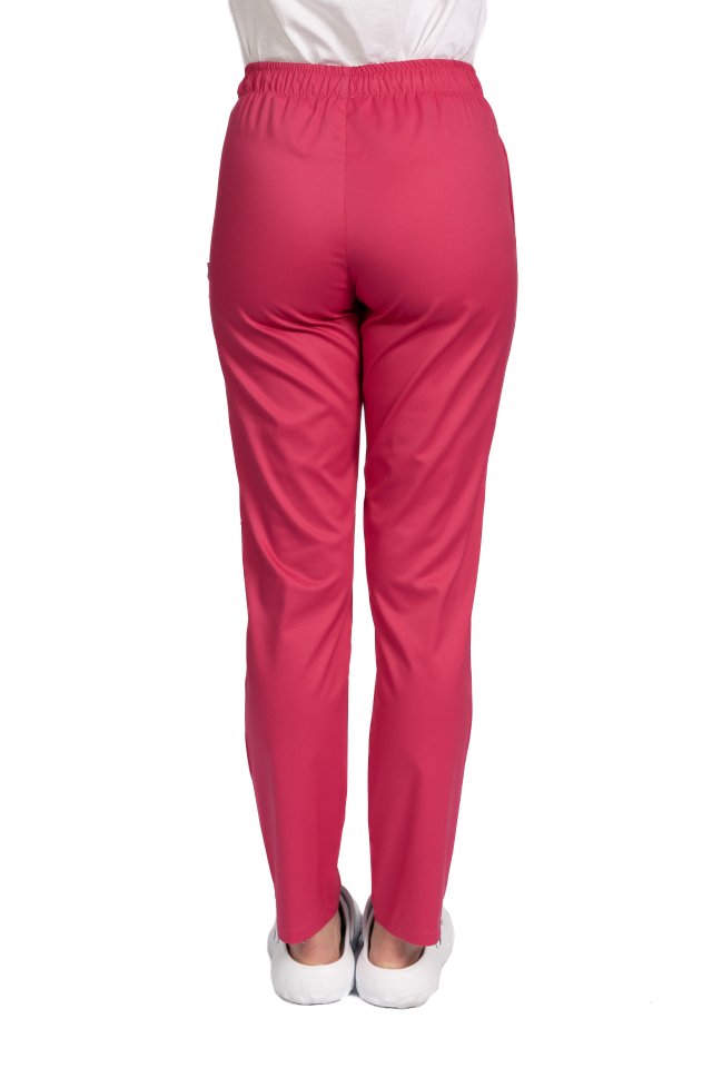Pantaloni medicali cu elastan ciclam, model dama, cu snur si doua buzunare laterale