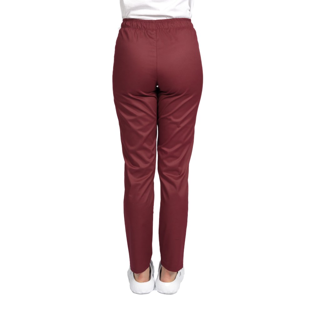 Pantaloni medicali elastici, dama, grena, cu snur si doua buzunare laterale