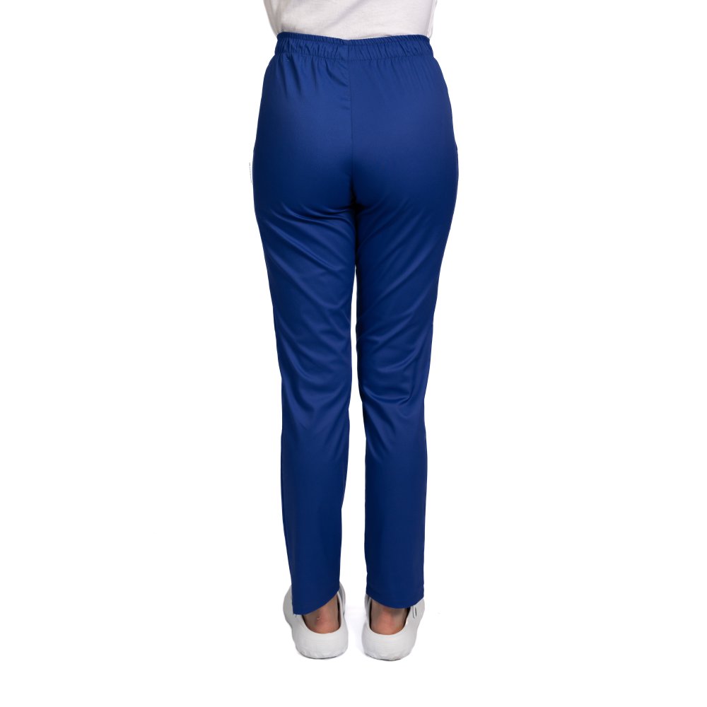 Pantaloni medicali elastici, dama, albastri, cu snur si doua buzunare laterale
