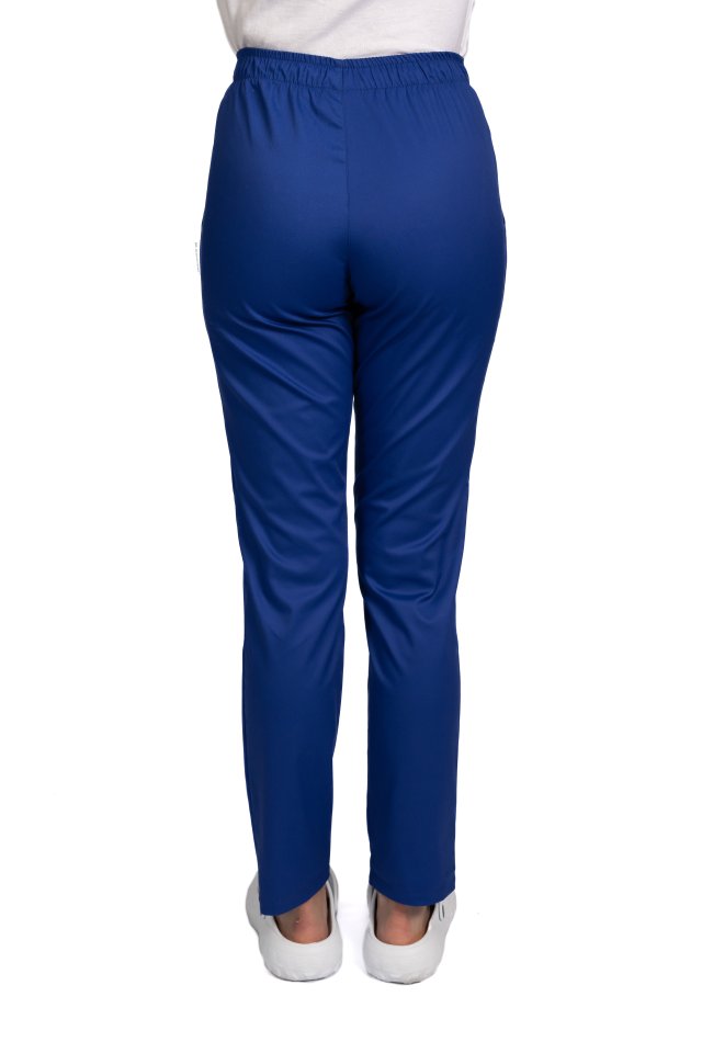Pantaloni medicali elastici, dama, albastri, cu snur si doua buzunare laterale