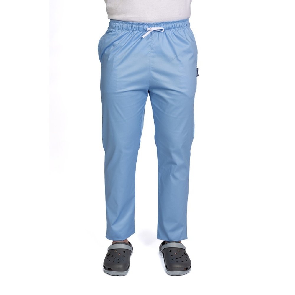 Pantaloni medicali bleu cu elastan,barbati, cu snur in talie si doua buzunare laterale