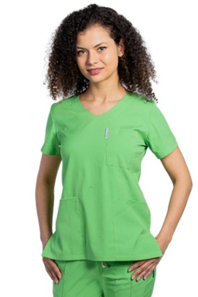 OUTLET Halat medical stretch vernil cu trei buzunare aplicate 