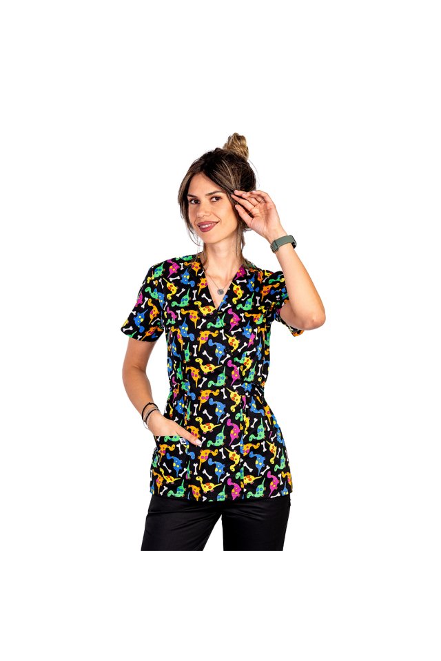 Halat medical kimono Dino, cu doua buzunare aplicate