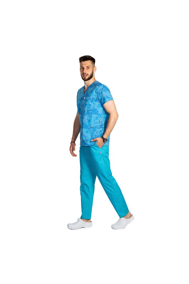 Costum medical Blue Army, barbati, format din bluza si pantaloni cu elastic