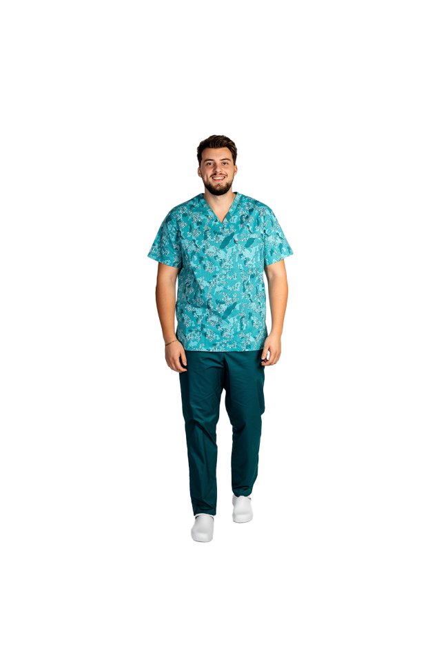 Costum medical Green Army, barbati, format din bluza si pantaloni cu elastic