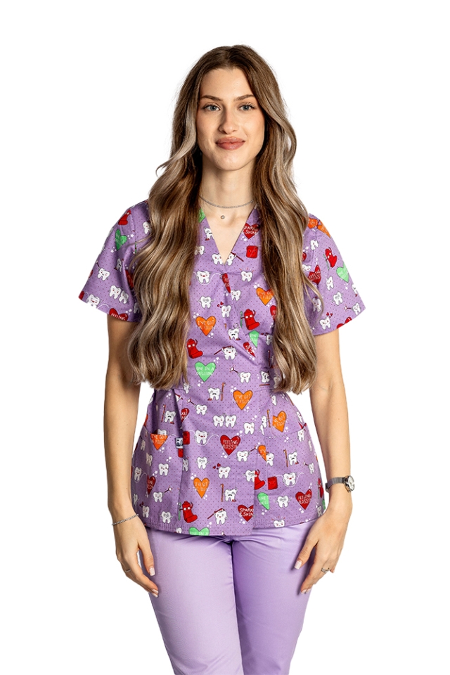 Halat medical kimono Dintisori, cu doua buzunare aplicate