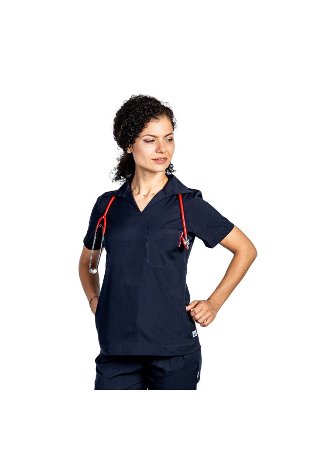 OUTLET Halat medical stretch polo, model dama, cu guler si doua buzunare laterale