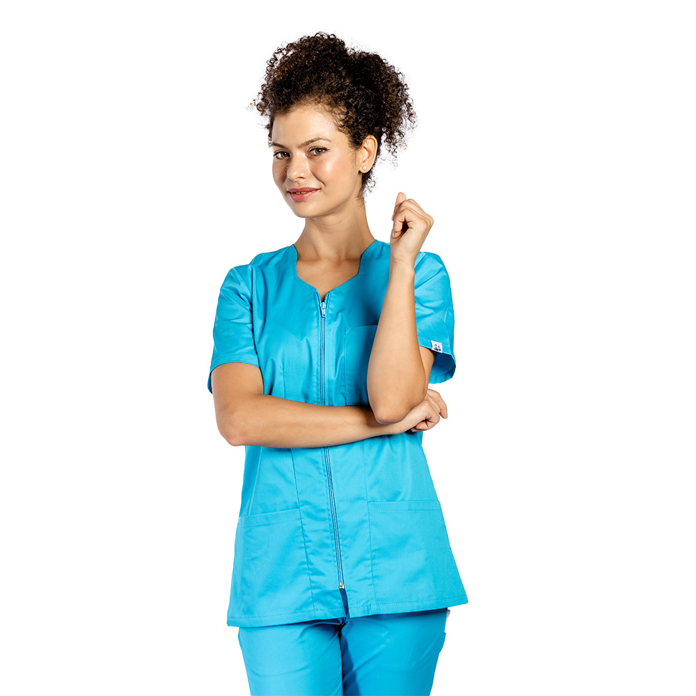 Outlet Halat medical turcoaz cu fermoar cambrata cu doua buzunare aplicate