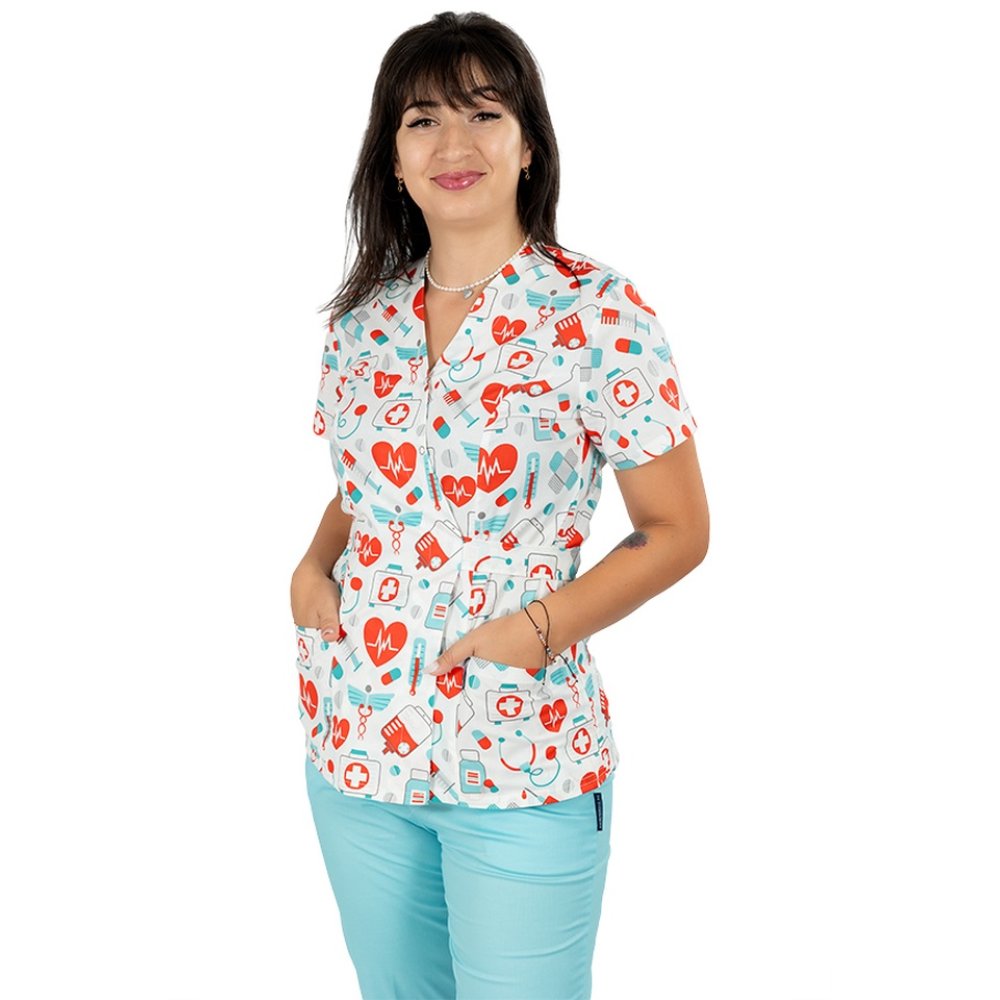 Halat medical kimono Sanitario cu doua buzunare aplicate 