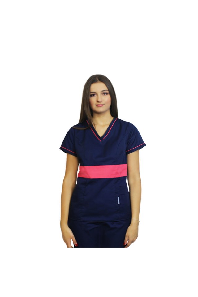 Costum medical bleumarin cu ciclam, model Sofia